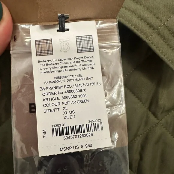 Burberry Green Quilted Jacket - Picture 2 of 9